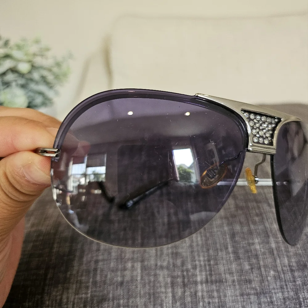 CHRISTIAN DIOR Silver and Black Aviator Sunglasses